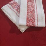2 old red and white damask napkins