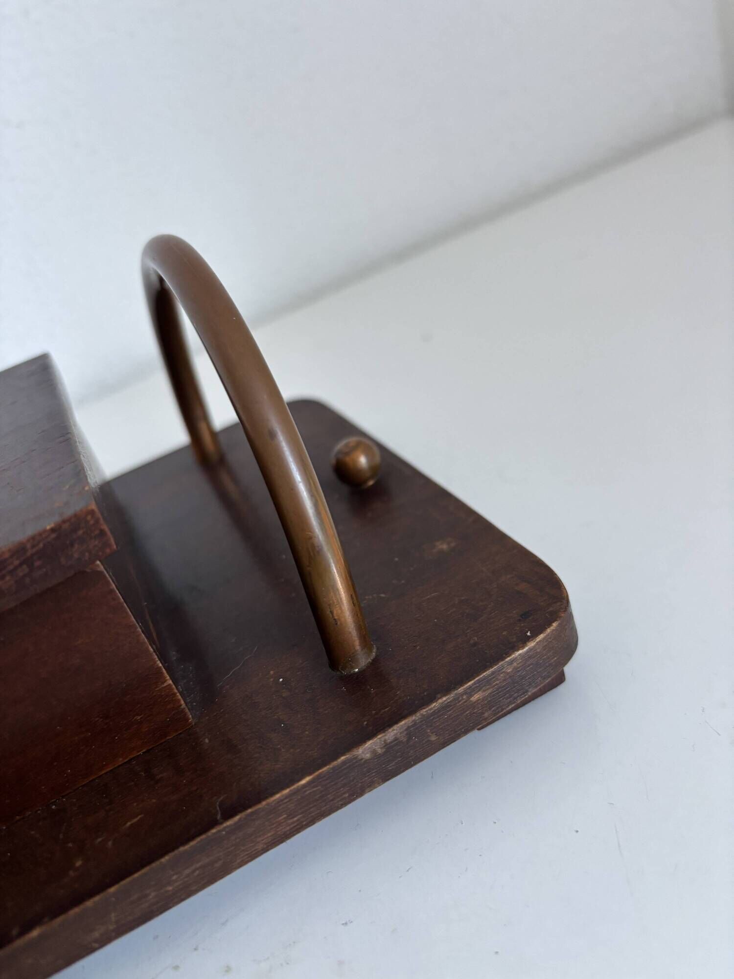 Vintage 1960 cigarette holder wooden metal copper - 31 x 15 cm