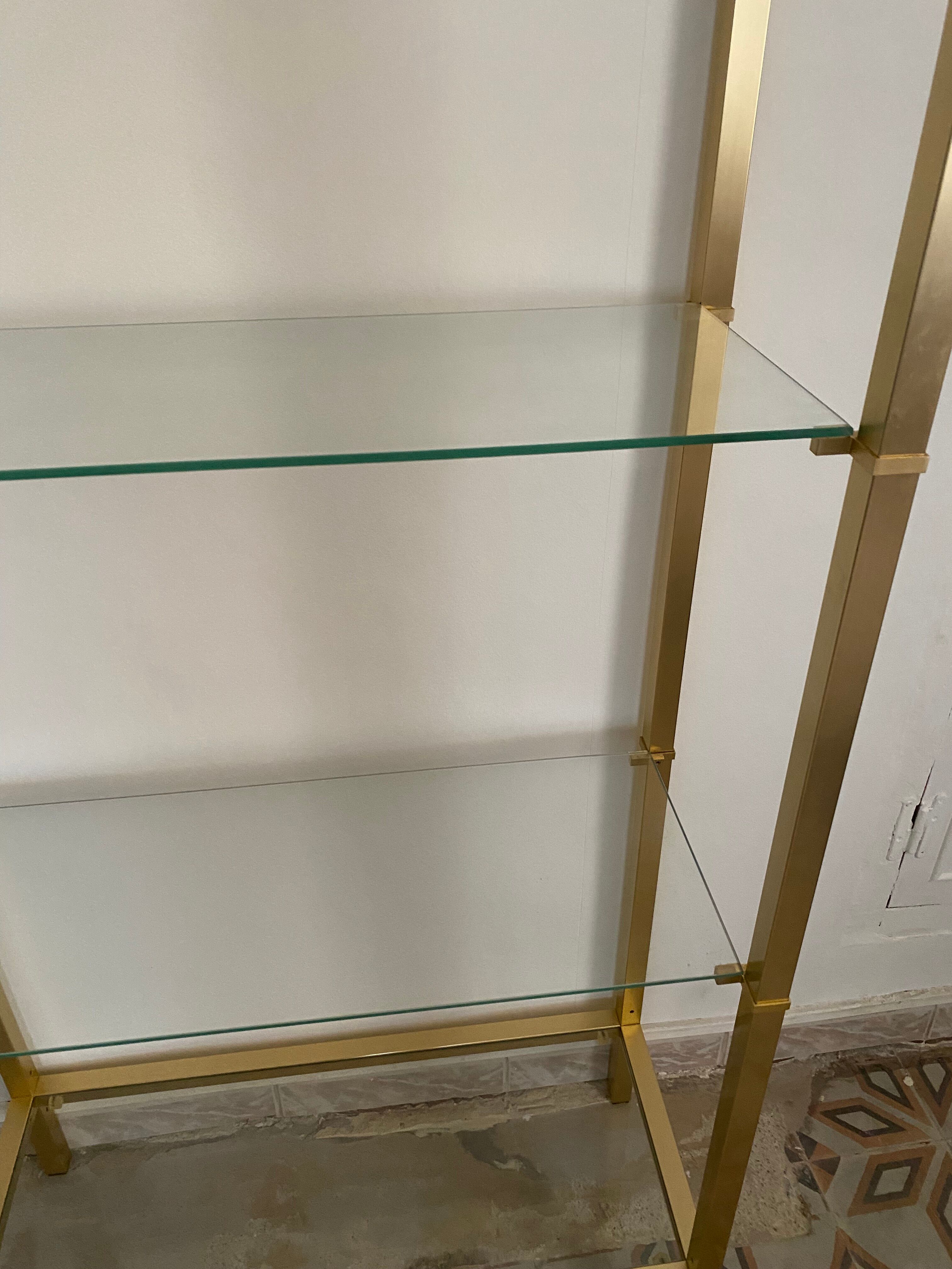 Bookcase in gilded metal and glass, Pierre Vandel Paris, circa 70