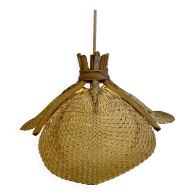 Suspension éventail en raphia tressé, Allemagne, années 1950 - possiblement Ingo Maurer
