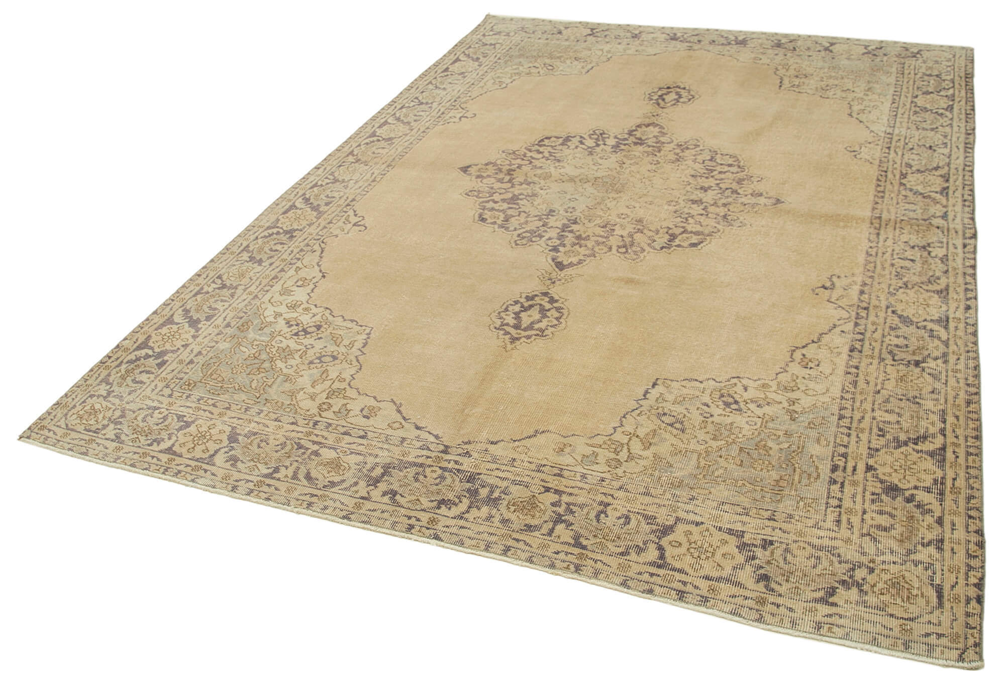 Handwoven antique anatolian beige rug 204 cm x 290 cm