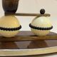 Ancien bougeoir Art Déco double laiton bois celluloïd 1930 vintage moderniste