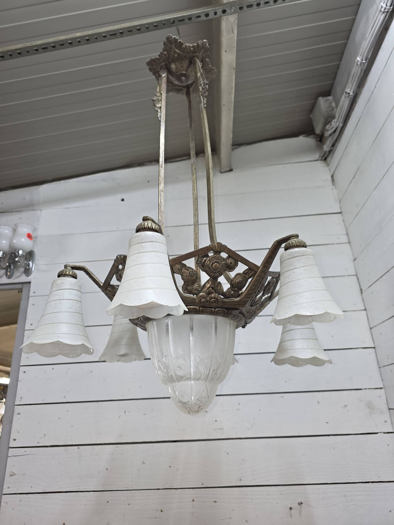 1930s Art Deco bronze chandelier