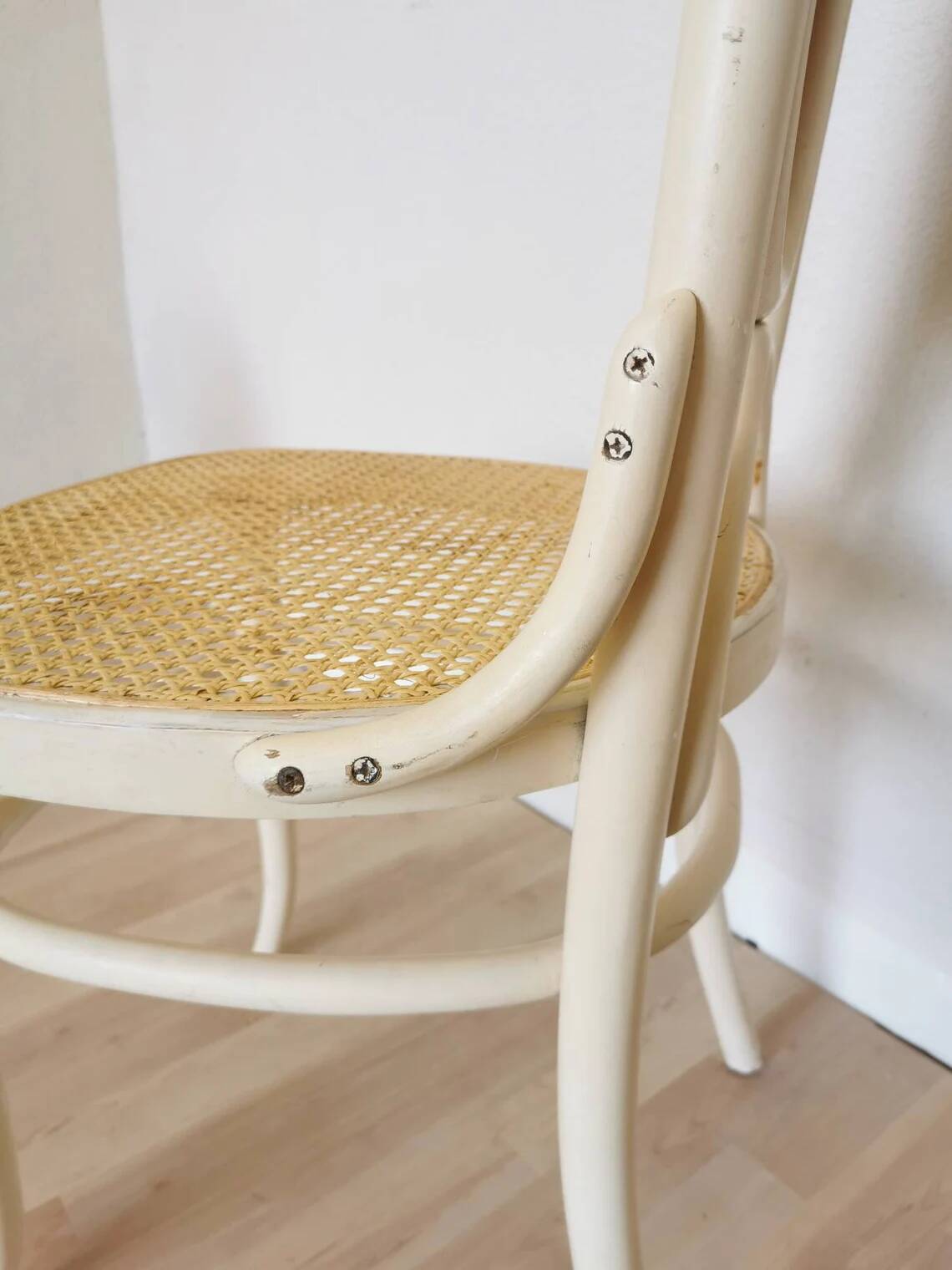 Vintage Thonet Bentwood Dining Chair: Cane Seat, Yellow Fabric Back