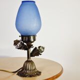 Lampe en pâte de verre bleu craquelée