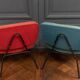 Pair of CM190 Pierre Paulin red and blue Thonet edition low chairs