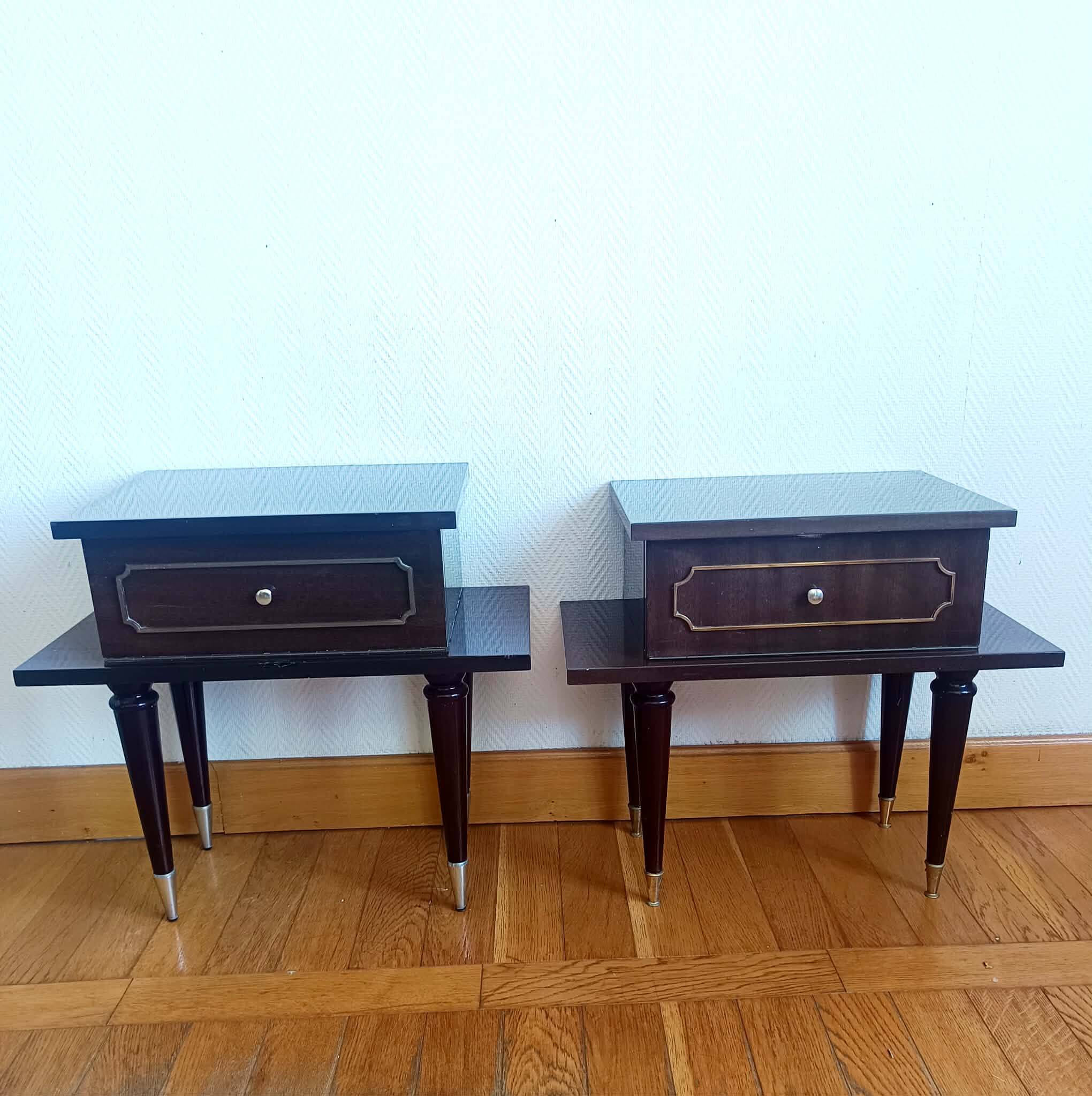 Paire de chevets en bois laqué mid-century 1950