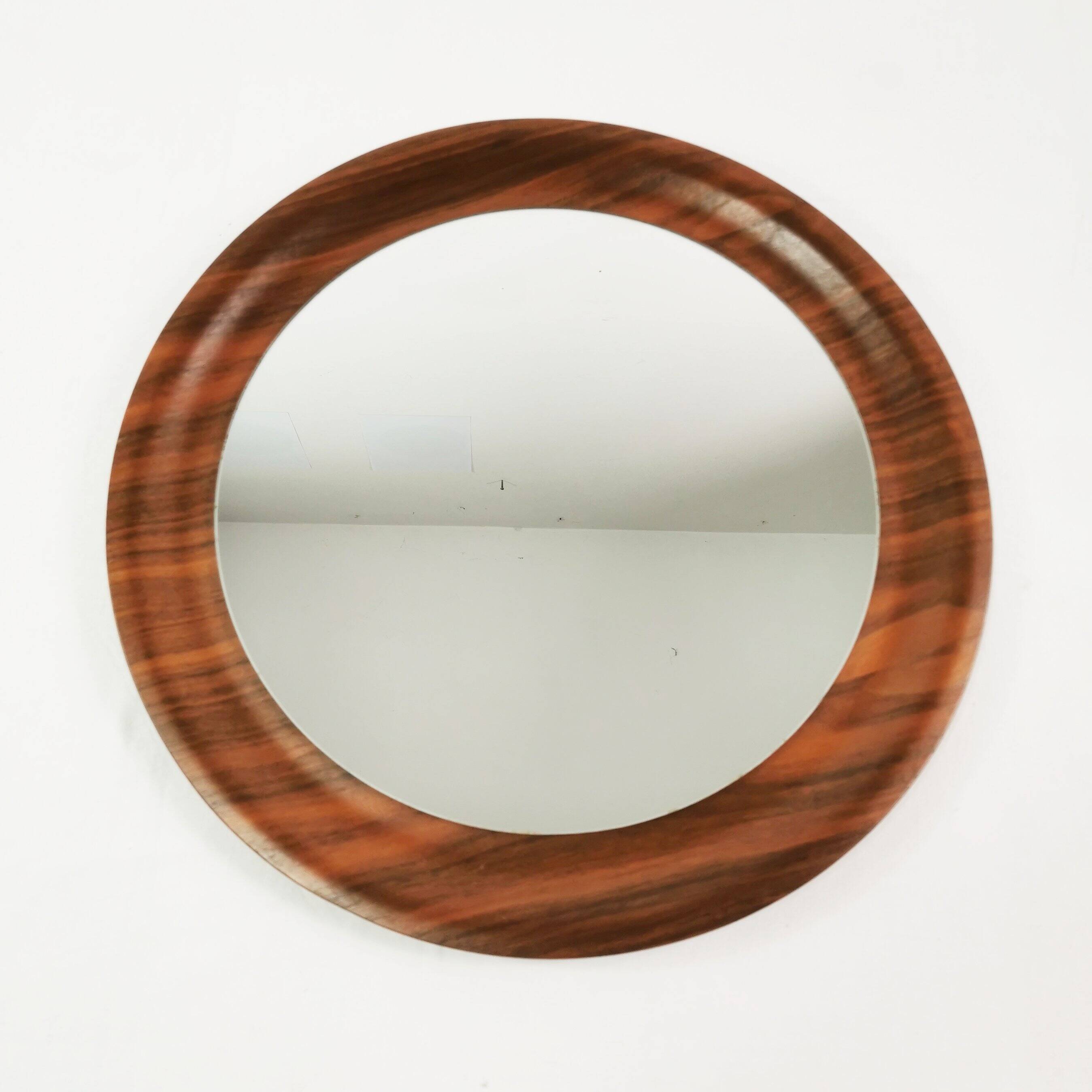 Mid Century Teak Round Wall Mirror, Denmark, 1960s
