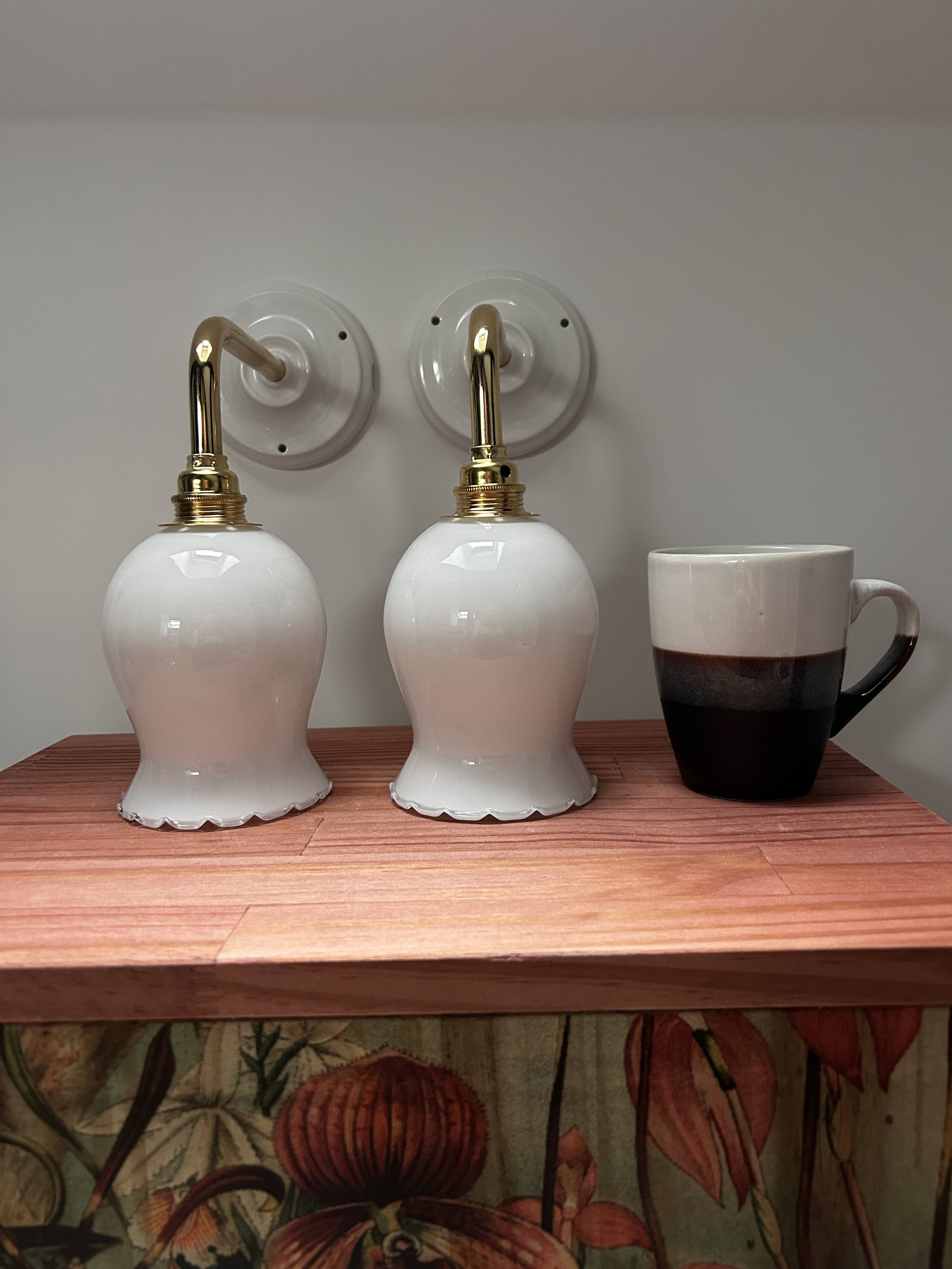 Pair of white opaline wall lights