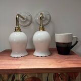 Pair of white opaline wall lights