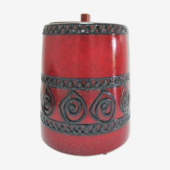 Enamelled ceramic pot with wood lid German design 70s