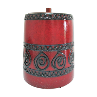 Enamelled ceramic pot with wood lid German design 70s