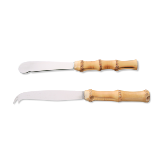 Ensemble couteaux à fromage manche bambou 1950