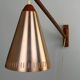 Uno & Östen Kristiansson for Luxus Vittsjö — Teak & Copper Wall Lamp, Sweden, 1960s
