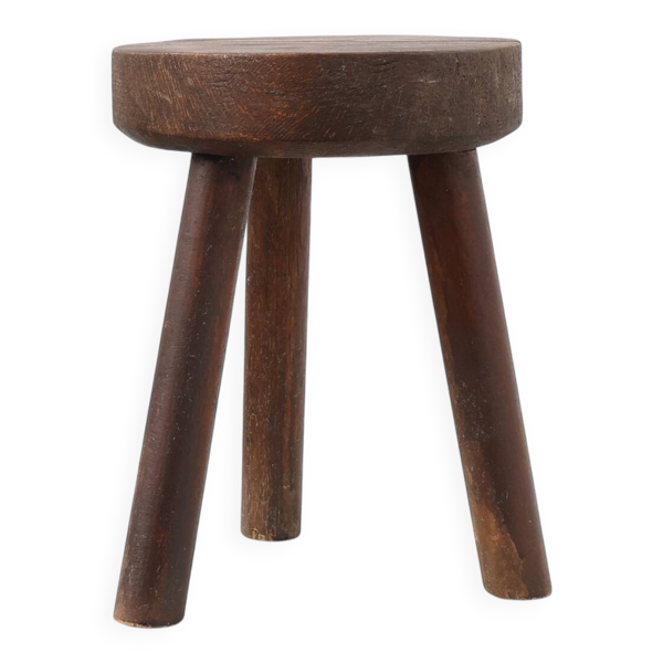 Tabouret trépied en chêne rustique, France, vers 1900