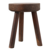 Tabouret trépied en chêne rustique, France, vers 1900