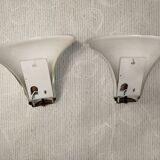 Pair of Italian wall sconces, frosted glass, brass.