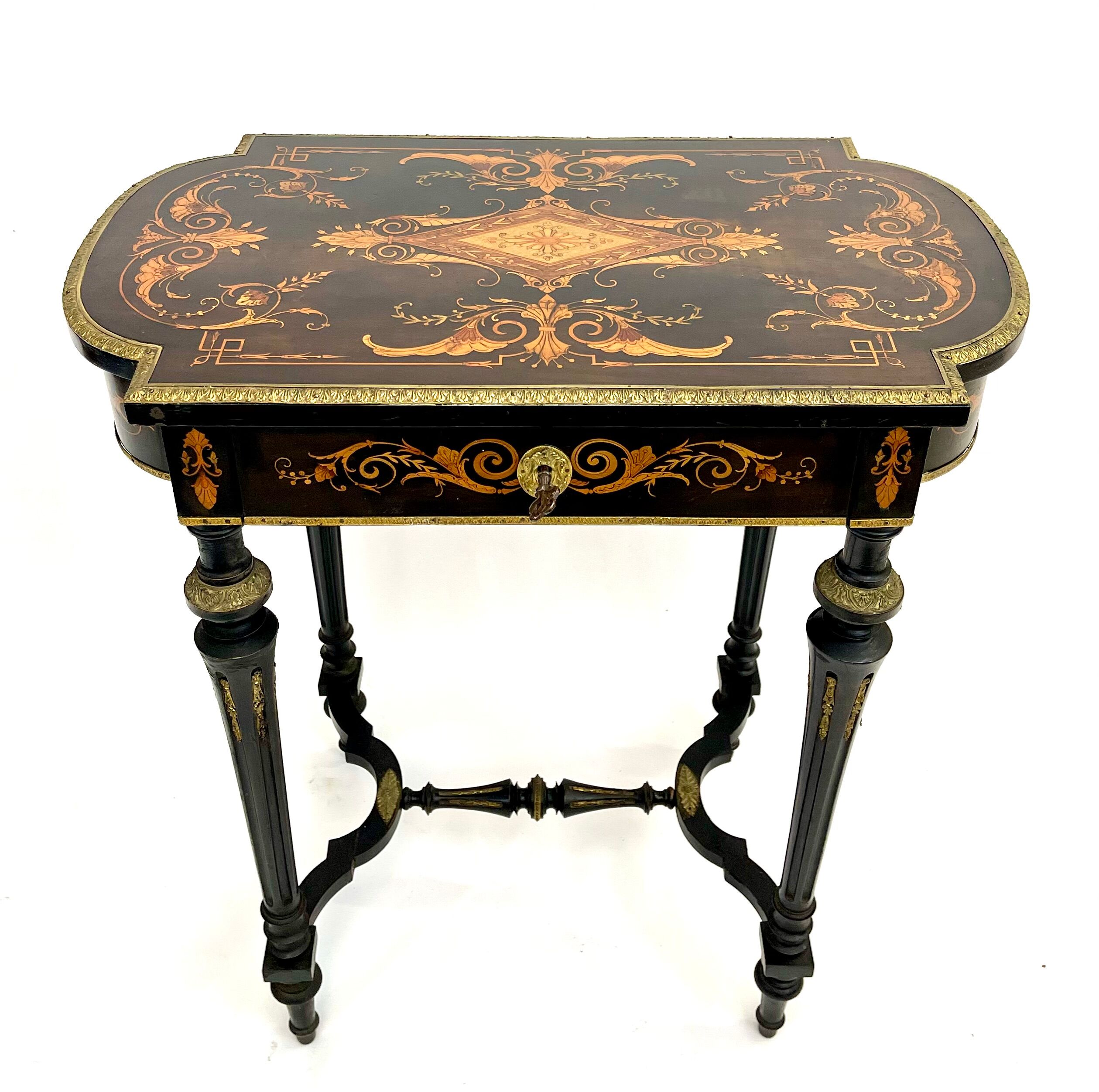 Napoleon III side table or work table with marquetry