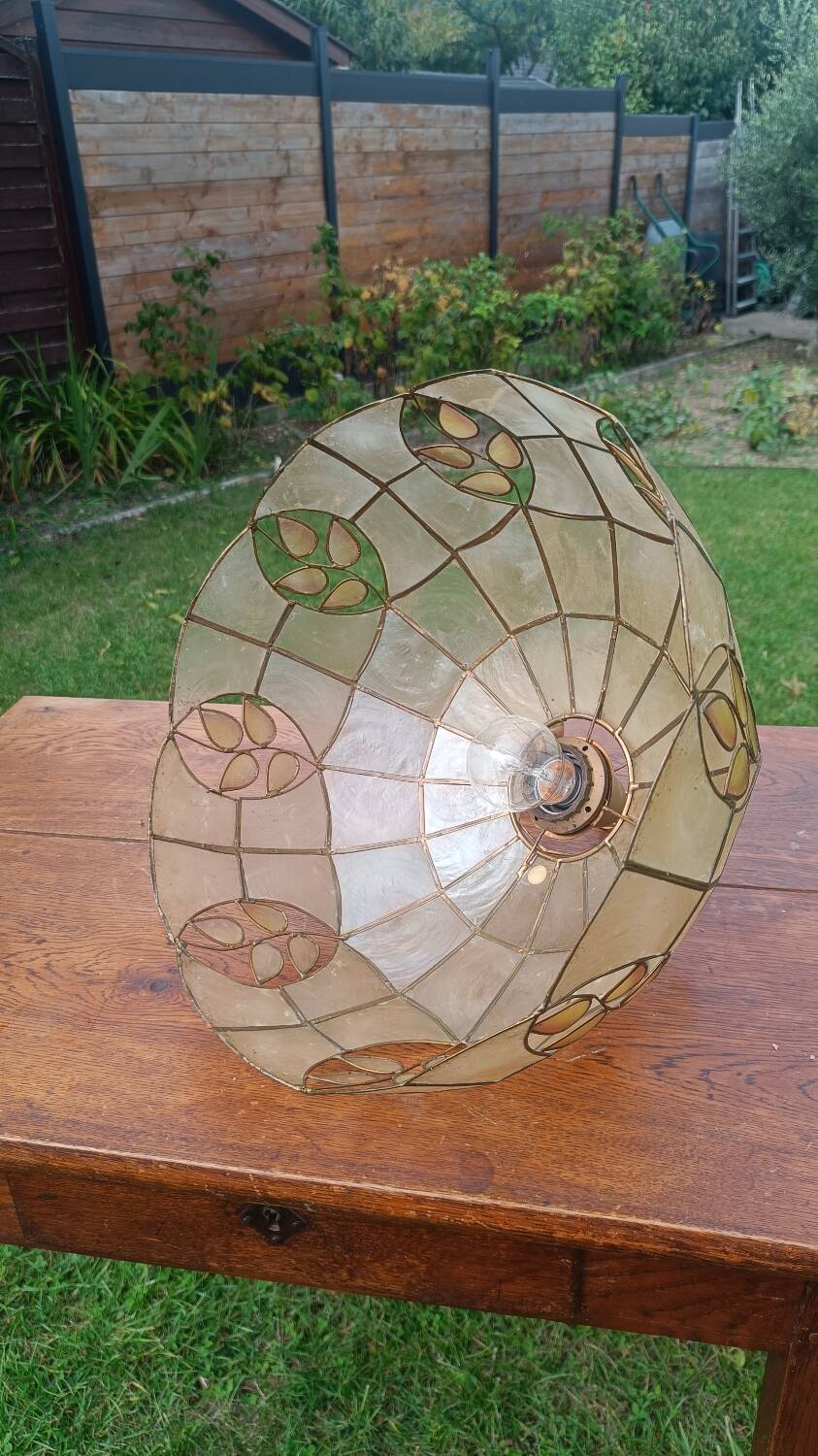 Mother-of-pearl and brass pendant light