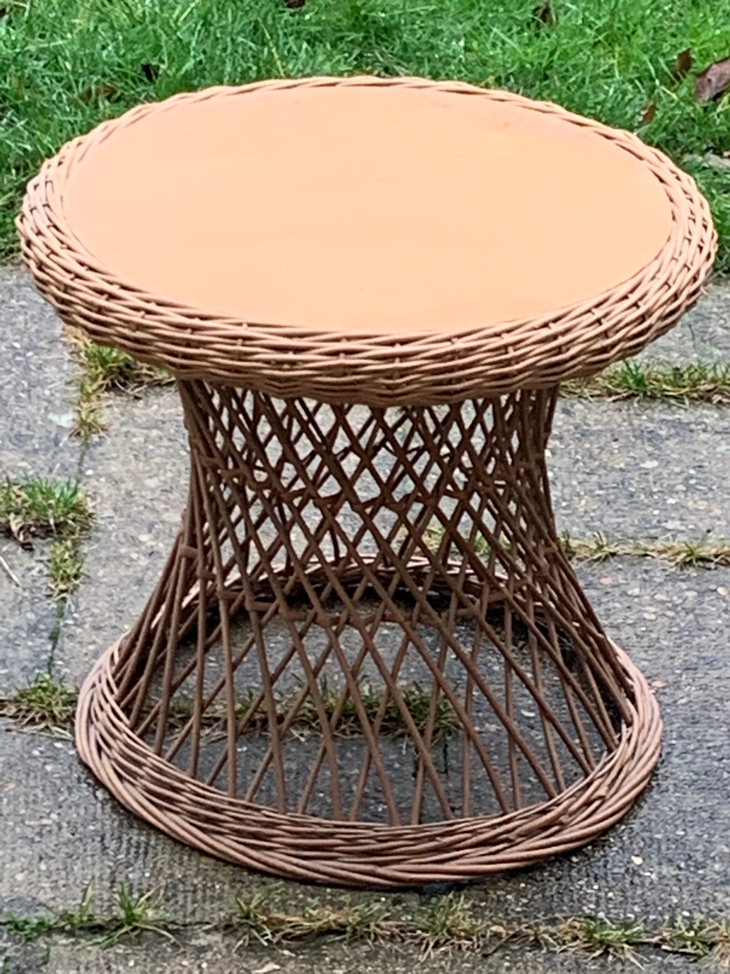 Small Vintage Wood and Rattan Roundtable 1960