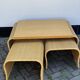 Pine wood and ratan table with 2 ottomans