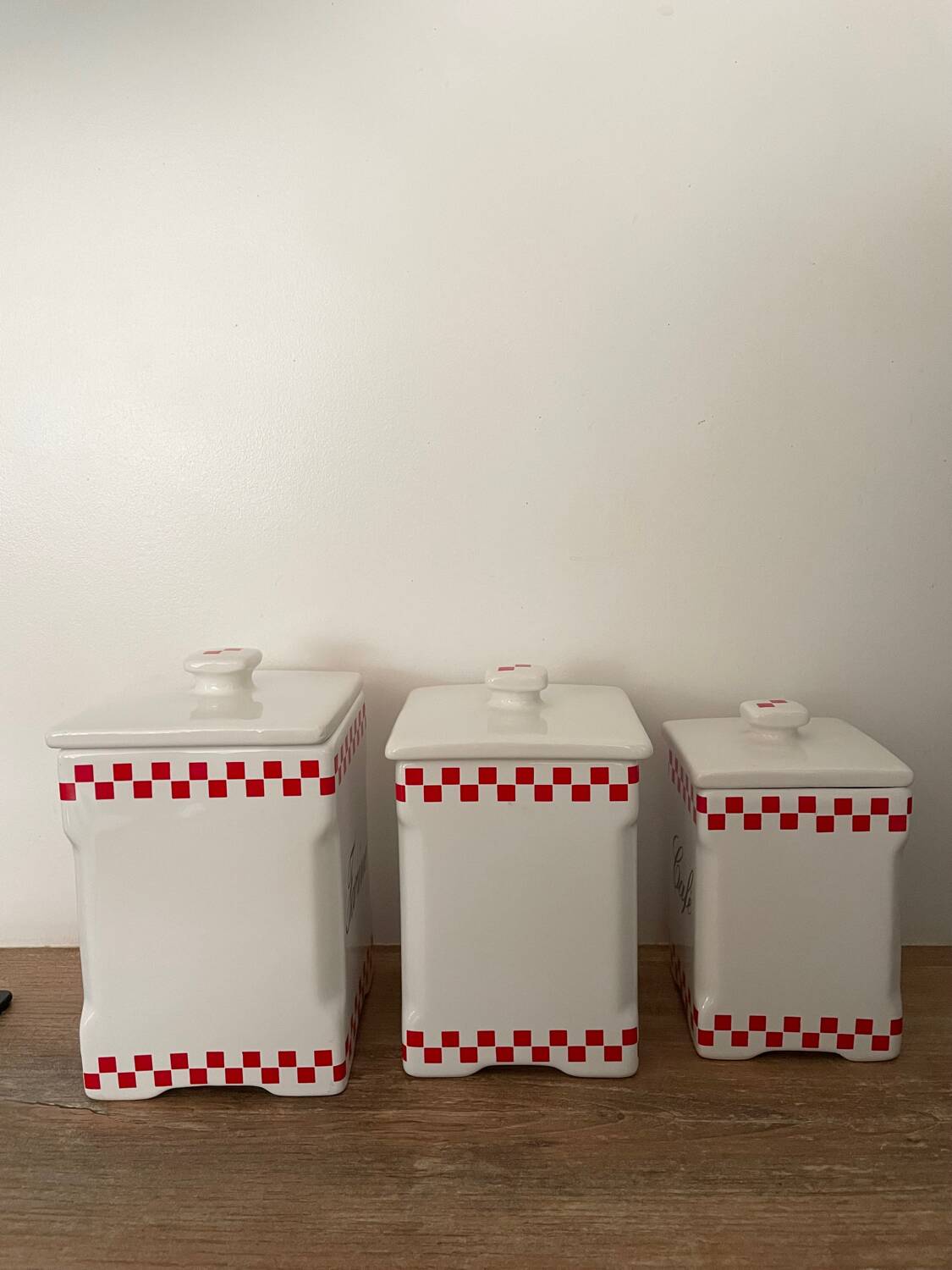 Pots of flour, sugar, coffee