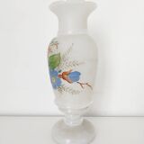 Opaline glass vase with hand-painted flowers, 1900