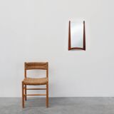 Miroir mural vintage organique scandinave des années 1960 en bois de teck massif