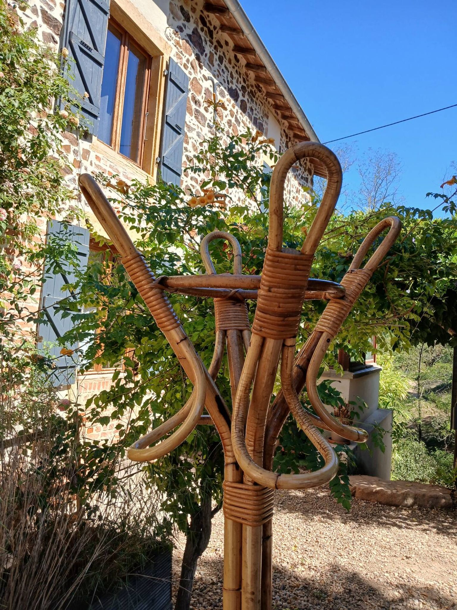 Vintage coat rack in bamboo and rattan