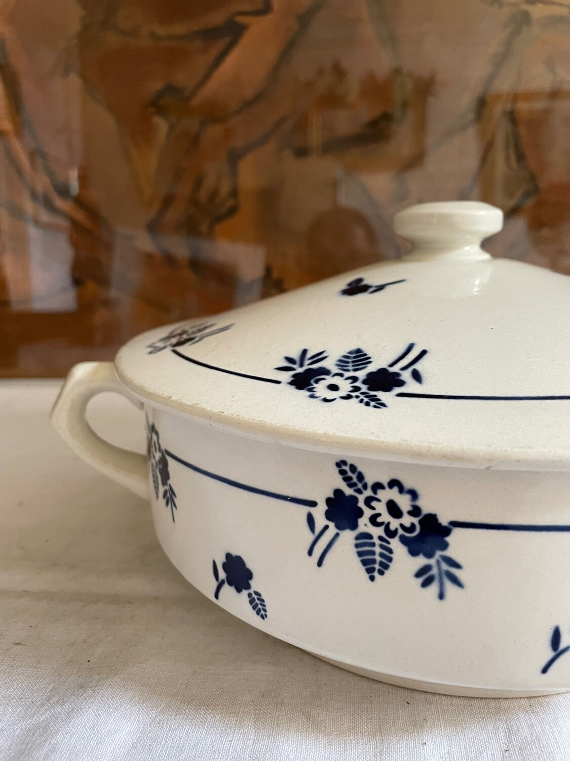 French Digoin Sarreguemines Soup Tureen Blue Flowers Made in France Earthenware