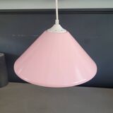 Conical pendant light in pink metal