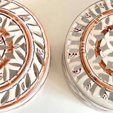 Handmade terracotta wall lamp with blue enamelled center