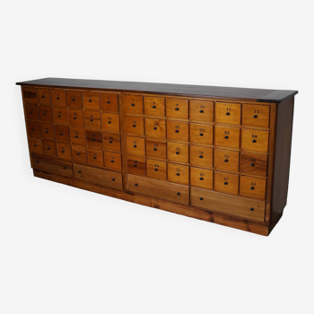 Large Dutch Industrial Beech Apothecary / School Cabinet, Mid-20th Century