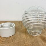 Vintage White Porcelain Ceiling Light with Ribbed Glass , 1970s