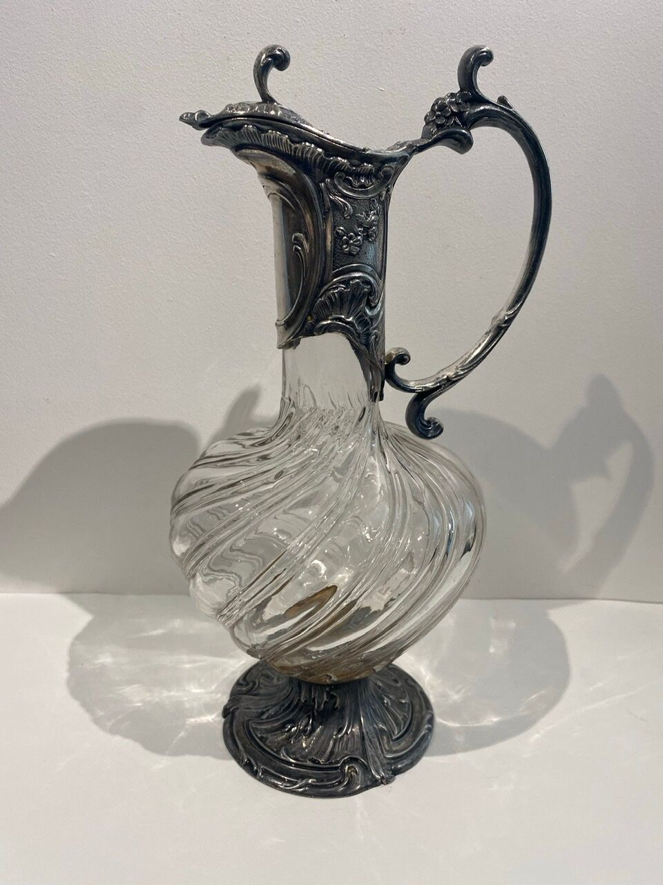 Glass and silver metal decanter around 1900