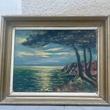 Old Oil Painting / Seaside Marine Panel Signed