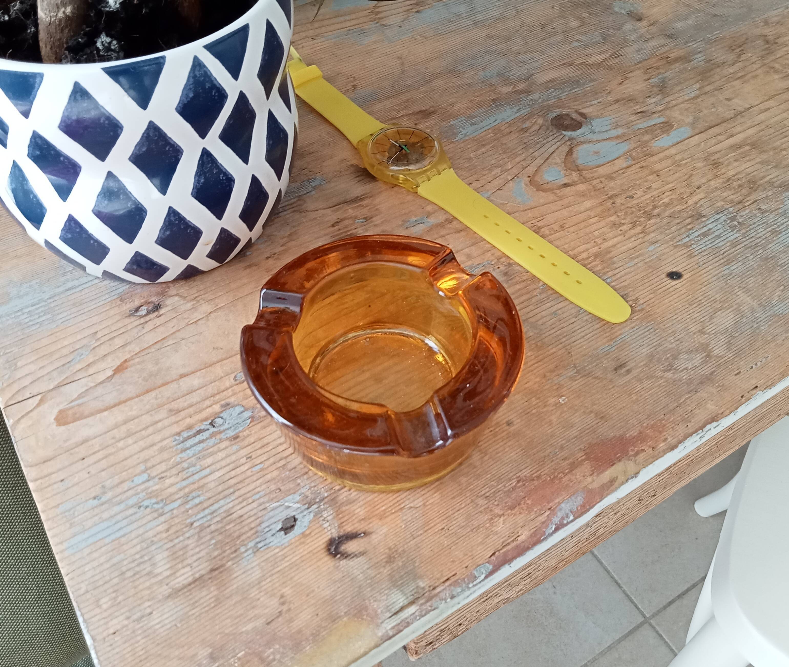 Vintage amber glass ashtray