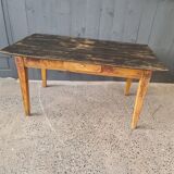 Table de ferme bois dessus patine noire