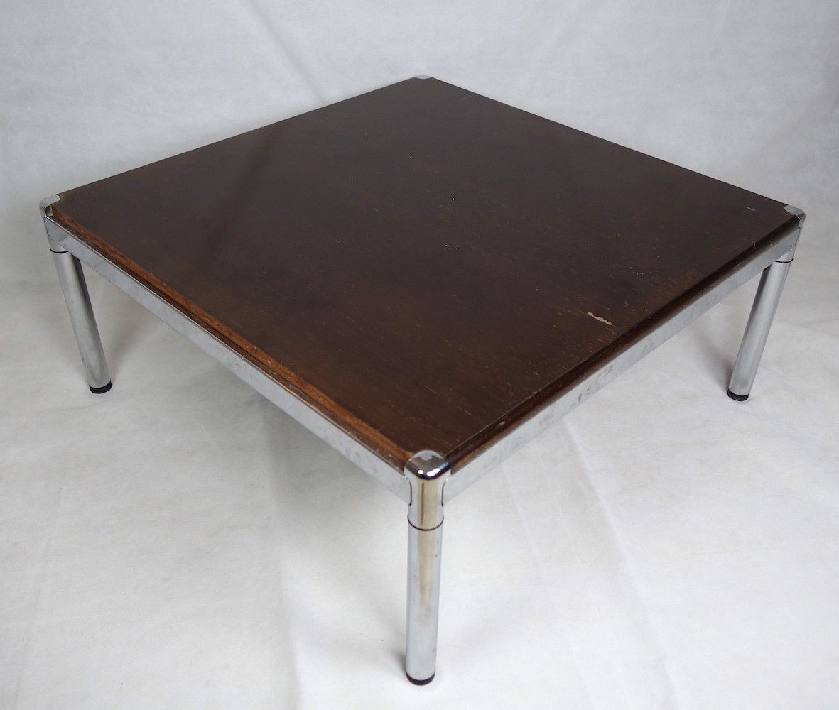 Table basse vintage bois et métal circa 1970
