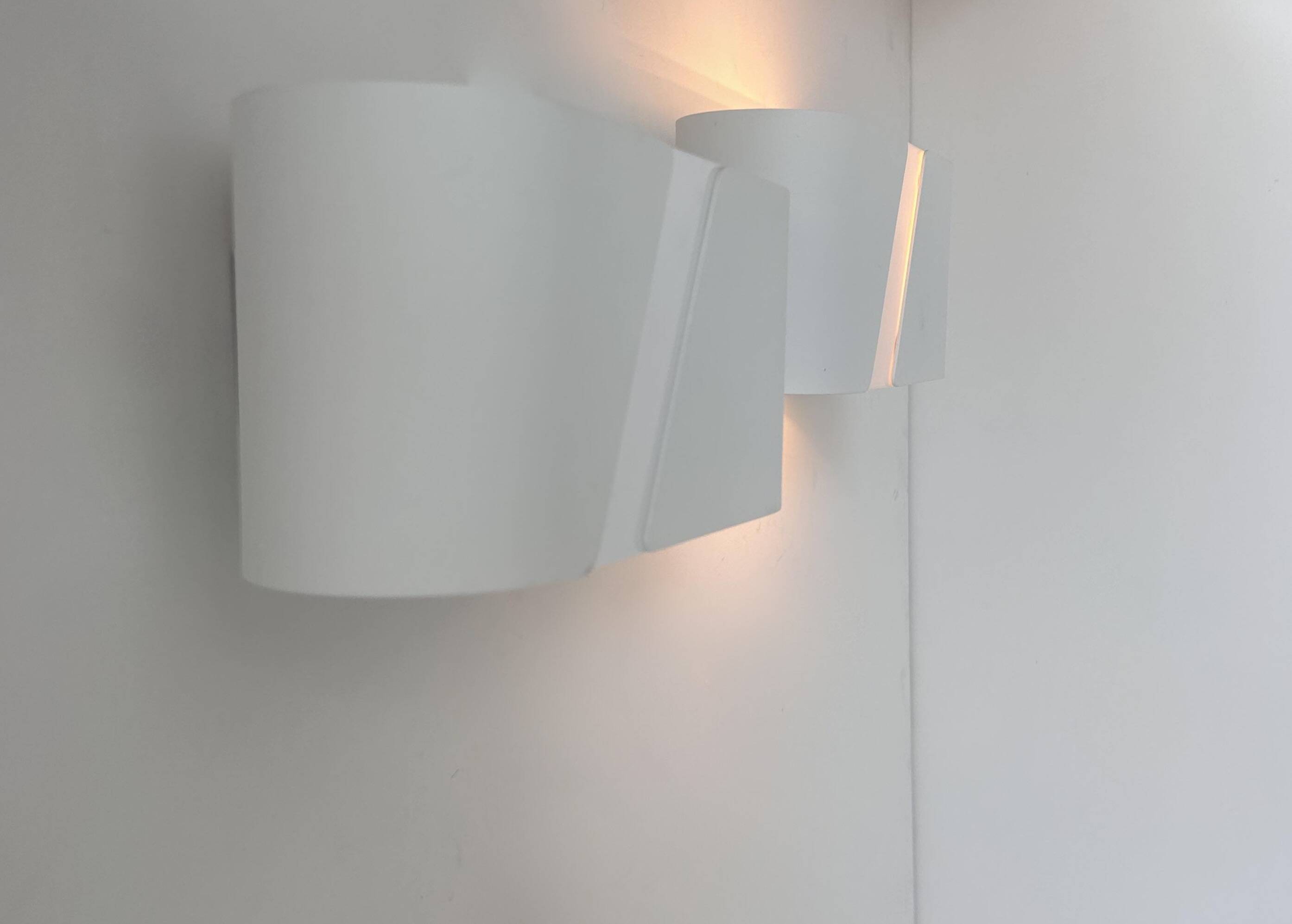 Pair of wall lights in matt white metal and perspex, Holland 1980