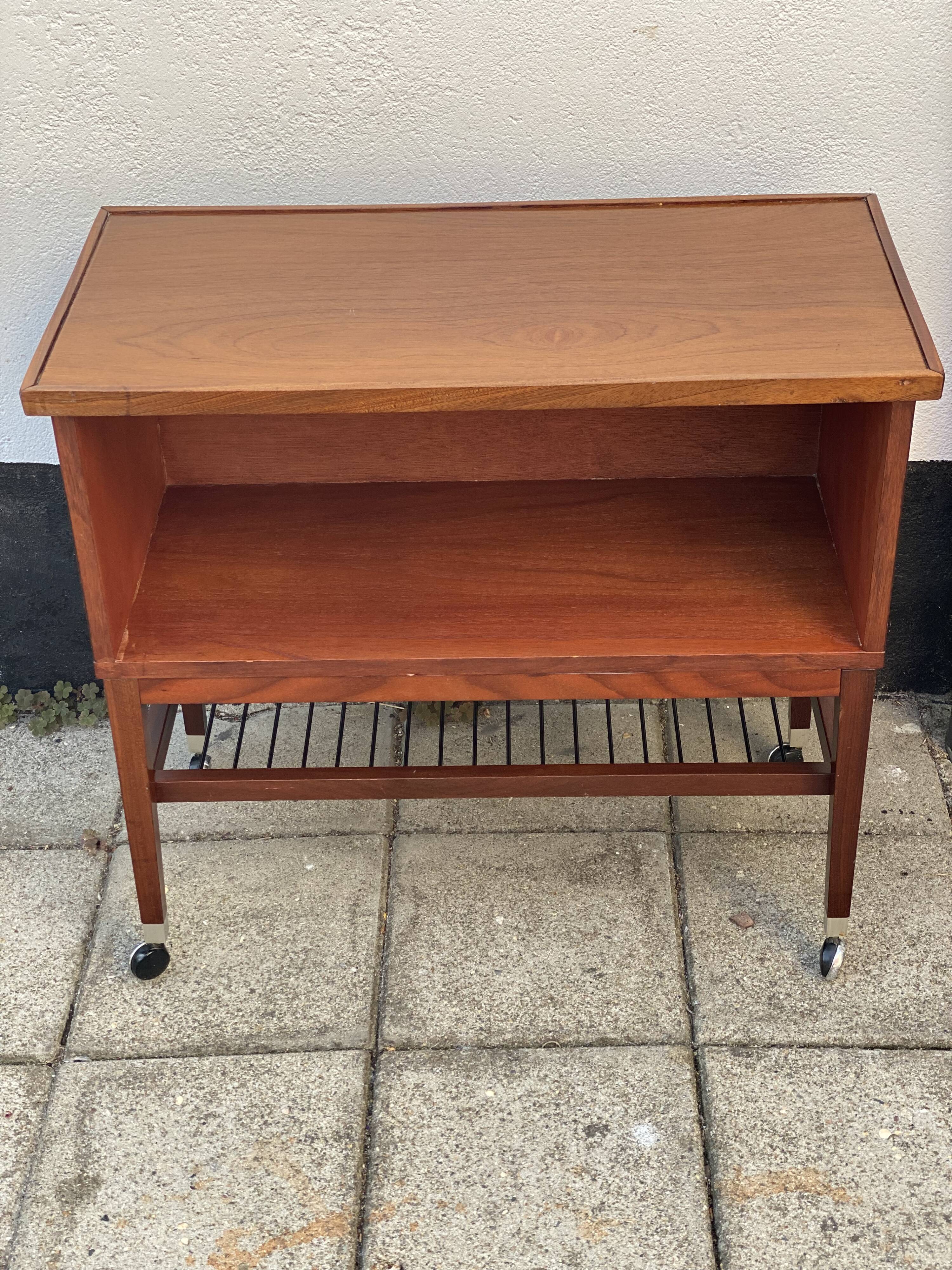 Vintage teak side table with metal magazine rack