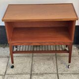 Vintage teak side table with metal magazine rack