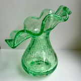 Biot bubbled glass corolla vase signed Riom vert years 60-70