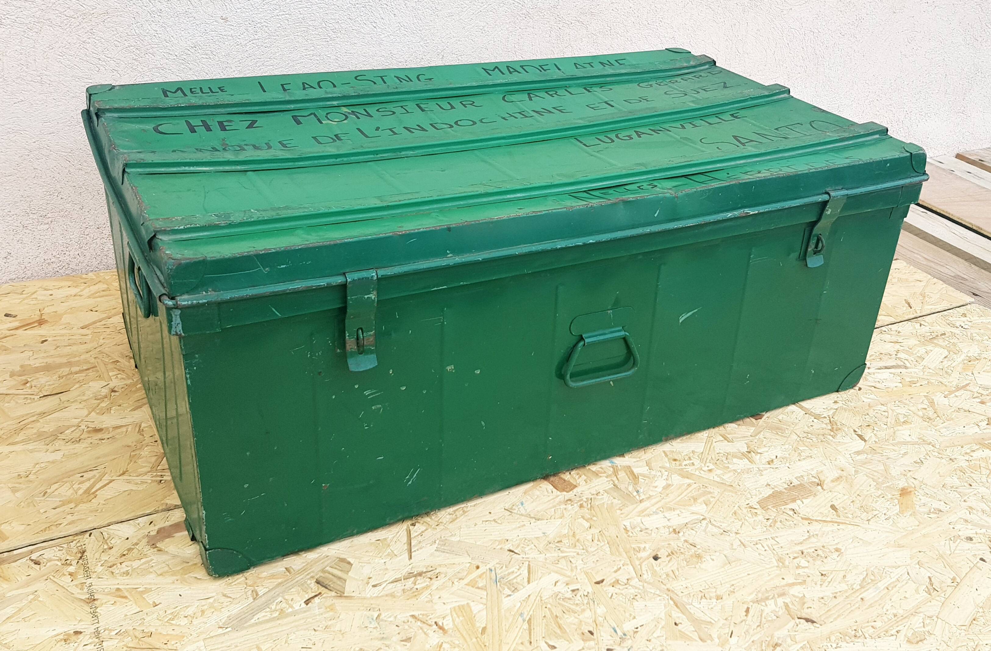 Military green metal trunk