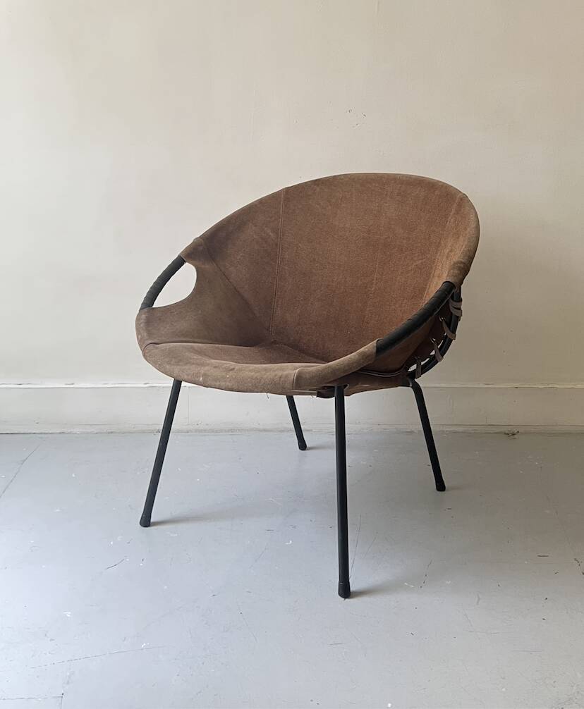 Designer armchair in brown suede circle ballon by Lusch & Co, Germany 1970s