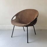 Designer armchair in brown suede circle ballon by Lusch & Co, Germany 1970s
