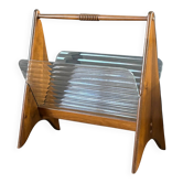 Canelé glass and wood magazine rack - 1950s