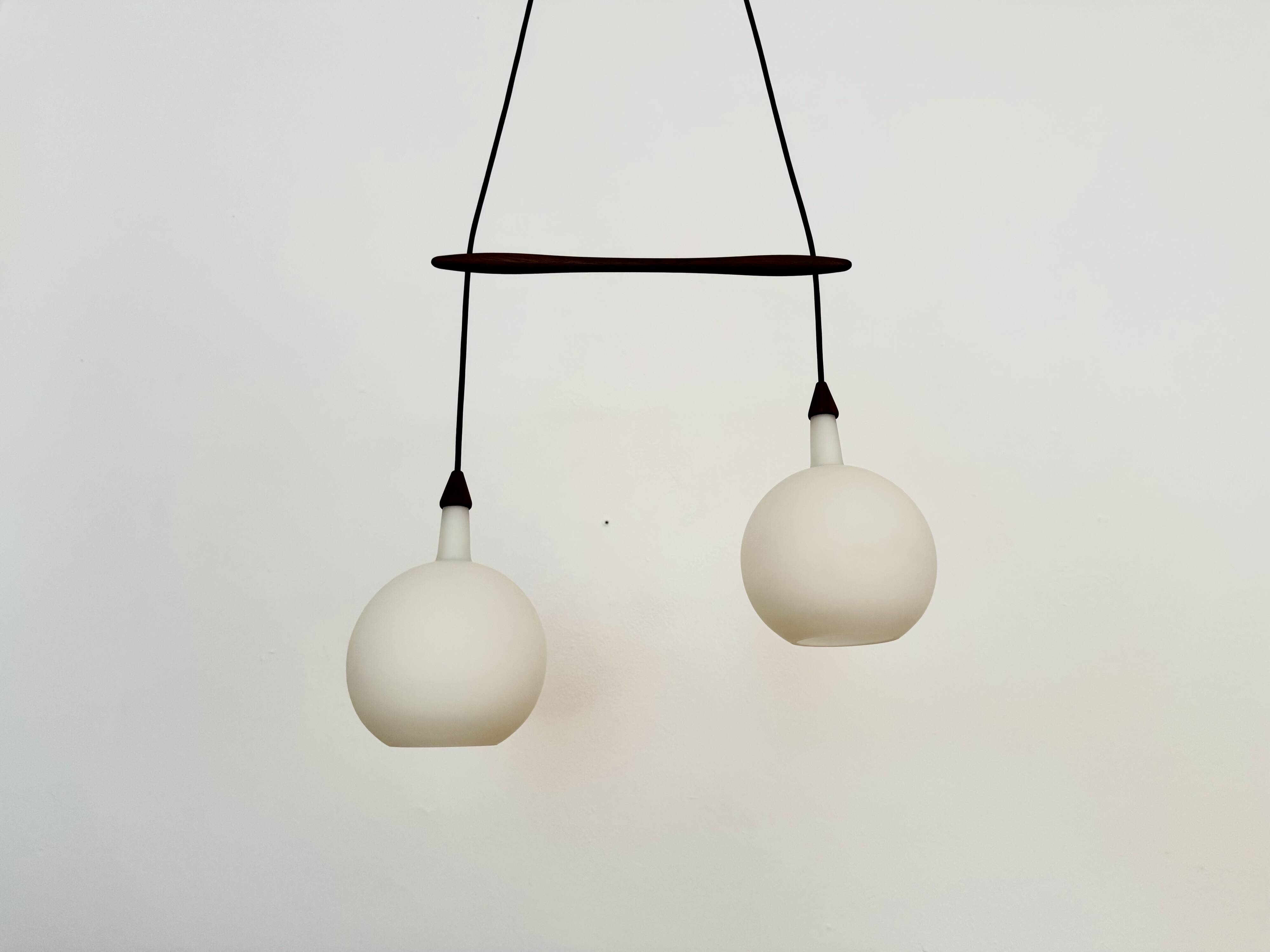 Danish Opaline and Teak Cascading Lamp by Nordisk Solar