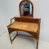 Coiffeuse bureau en rotin et bambou vintage