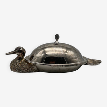 Foie gras tray with duck bell in silver metal